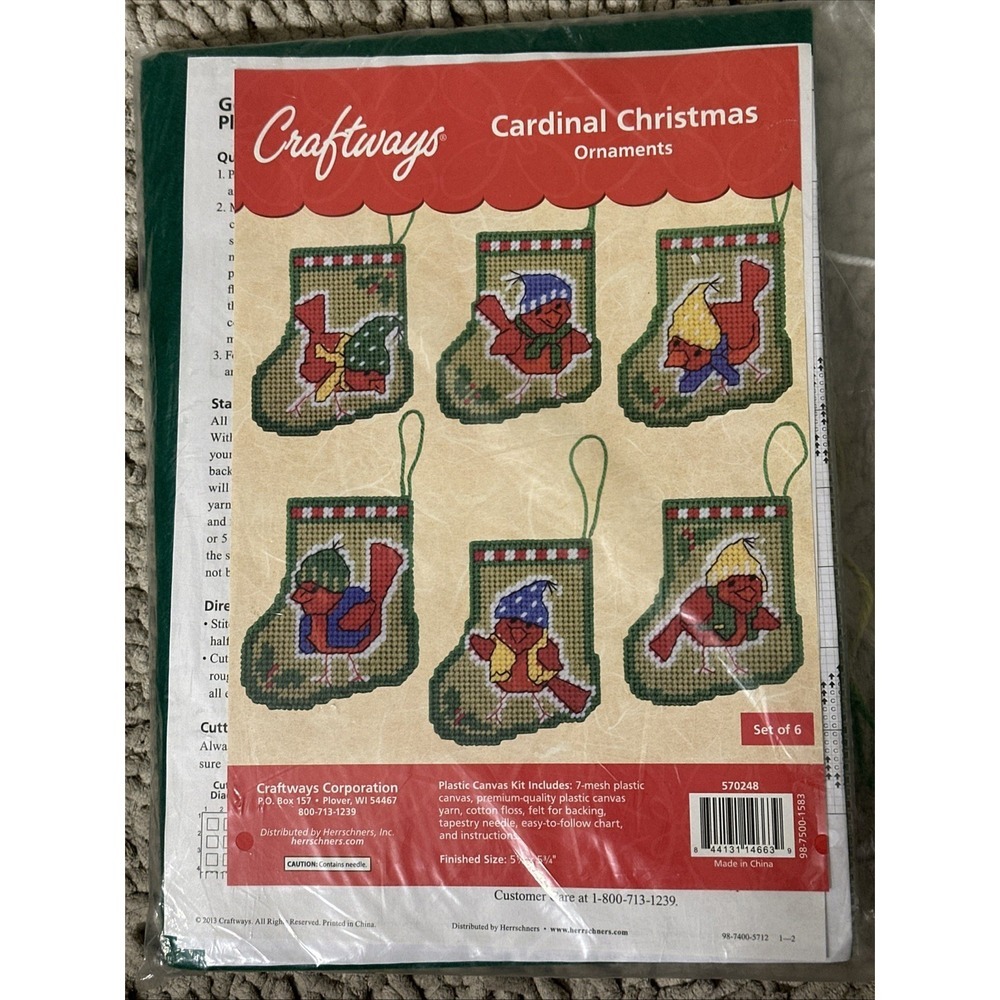 Craftways Cardinal Christmas Ornaments Plastic Canvas #570248 New Sealed